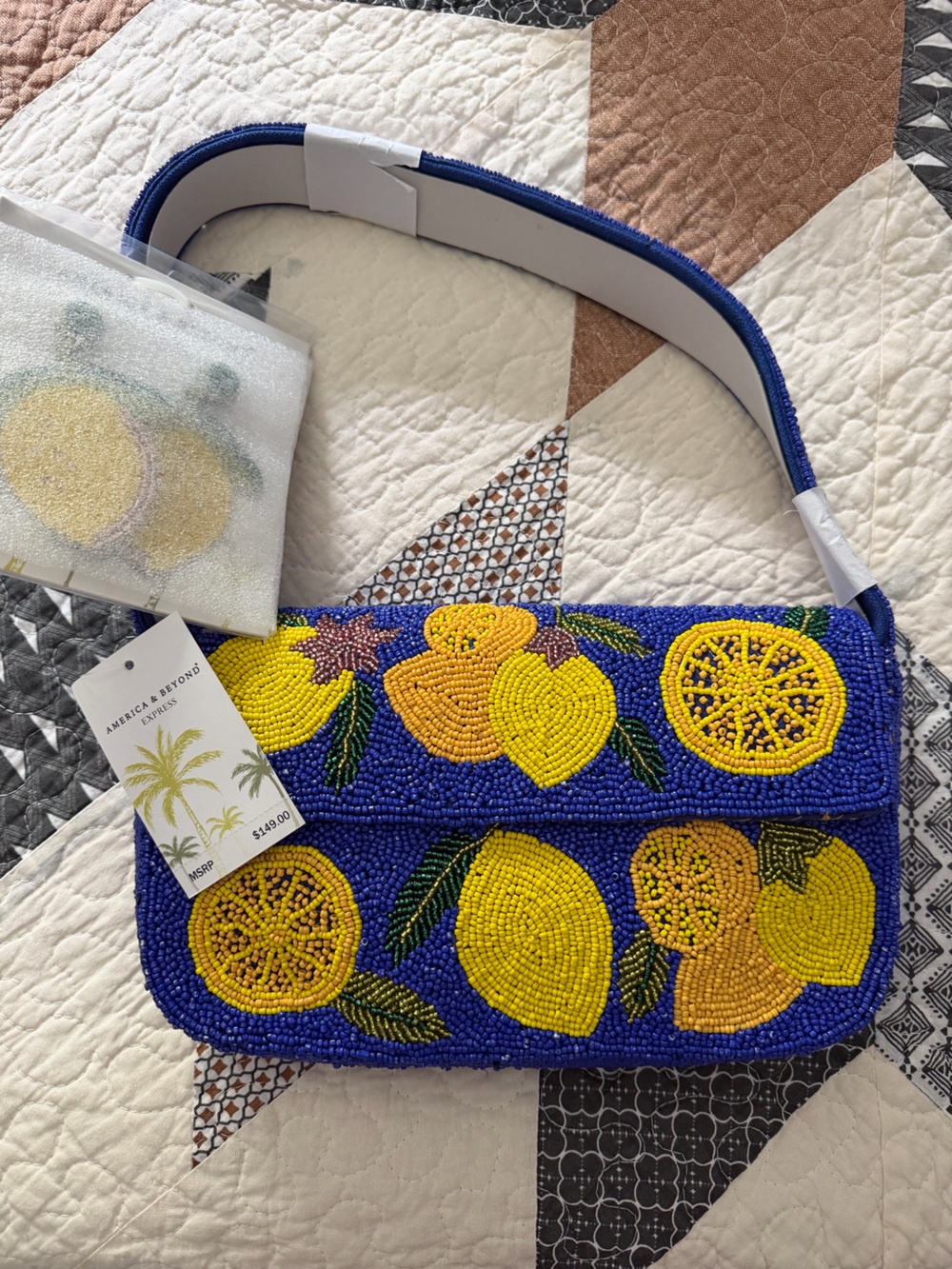 America and Beyond Lemon beaded bag